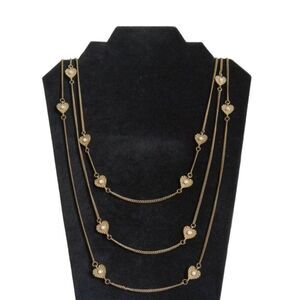 Heart Shaped Gold Toned Metal Charms Multi-Strand Chain Statement Style Necklace